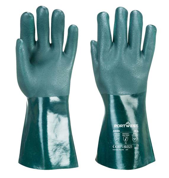 A835 Double-Dipped PVC Gauntlet Gloves with Jersey Liner, 35 cm, Green