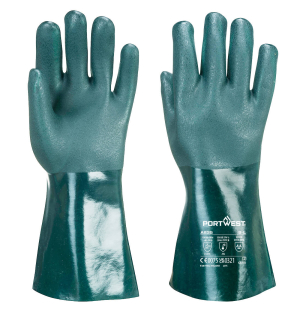 A835 Double-Dipped PVC Gauntlet Gloves with Jersey Liner, 35 cm, Green