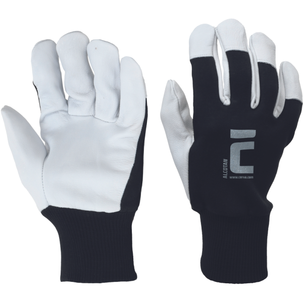 Alcotan combination work gloves made of goat leather with a knitted cuff.