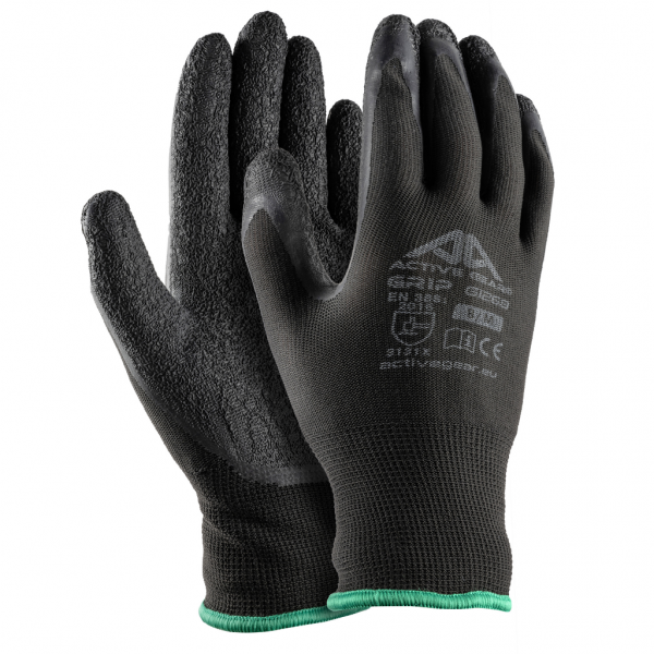 Cimdi trikotāžas lateksa pārklājumu, melni GRIP G1270 Active Gear