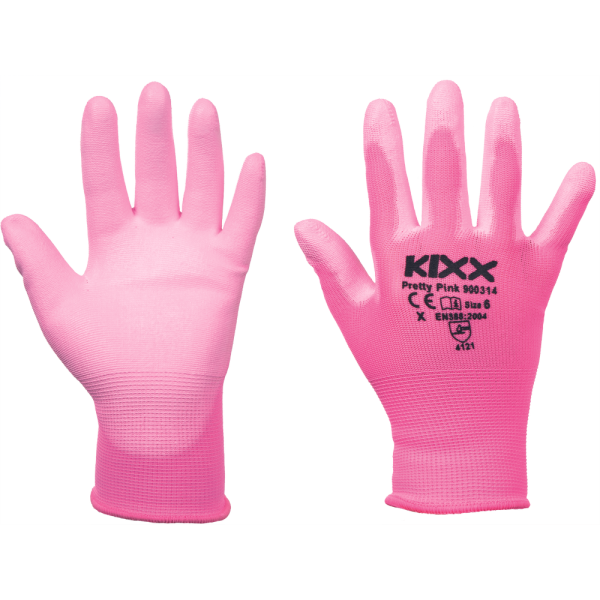 PRETTY PINK Nylon Gloves with PU Palm Coating, Pink