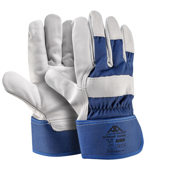 Smooth cowhide gloves with blue cotton top, ACTIVE STRONG S6190 ACTIVE GEAR