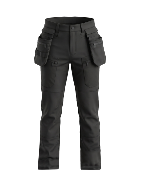 Ziemas darba bikses CARGO PLUS melnas, 4-virzienu stiepjamas ar Softshell TPU membrānu | BoSafety WT-CARGOPLUS-0200