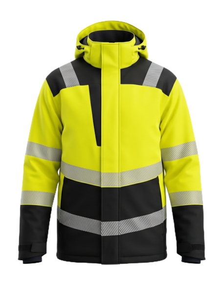 Ziemas darba jaka LIMA Sorona® Hi-Vis 2.klase dzeltena/melna ar YKK® rāvējslēdzējiem | BoSafety WJ-LIMA-C2-0402